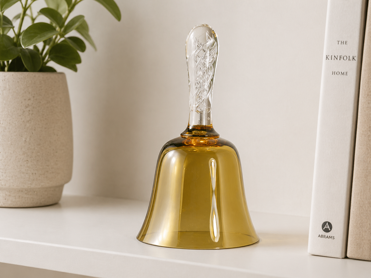 Vintage Amber Glass Bell Ornament – Twisted Handle Decorative Bell – No Clanger – Collectible Decor UK