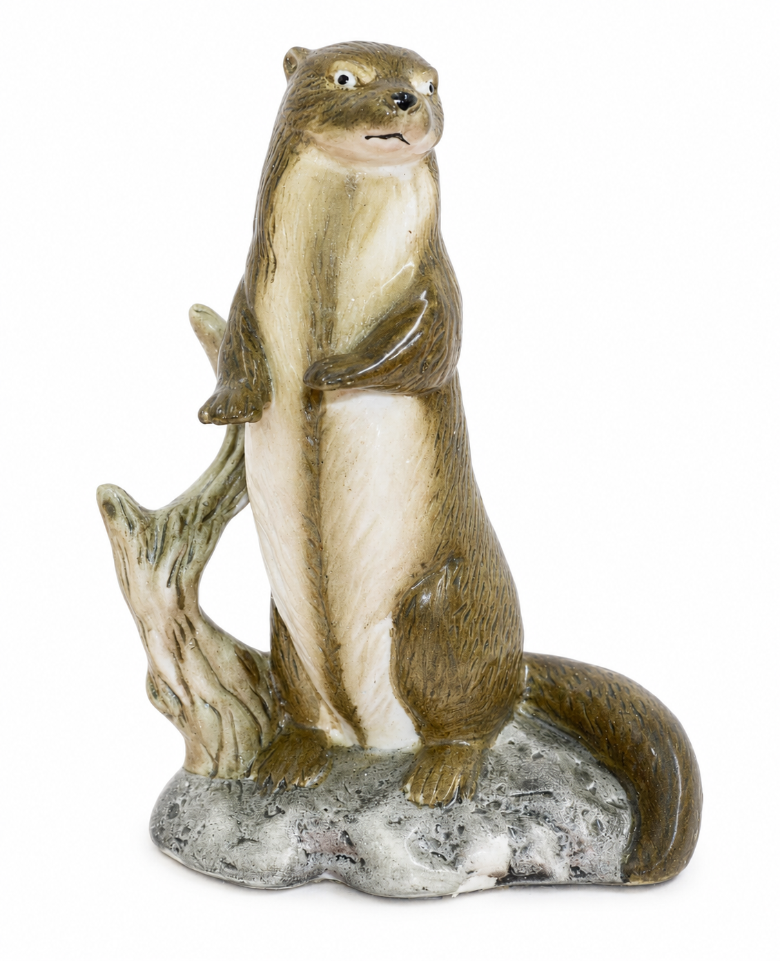 Standing Otter Figurine on Tree Stump Base