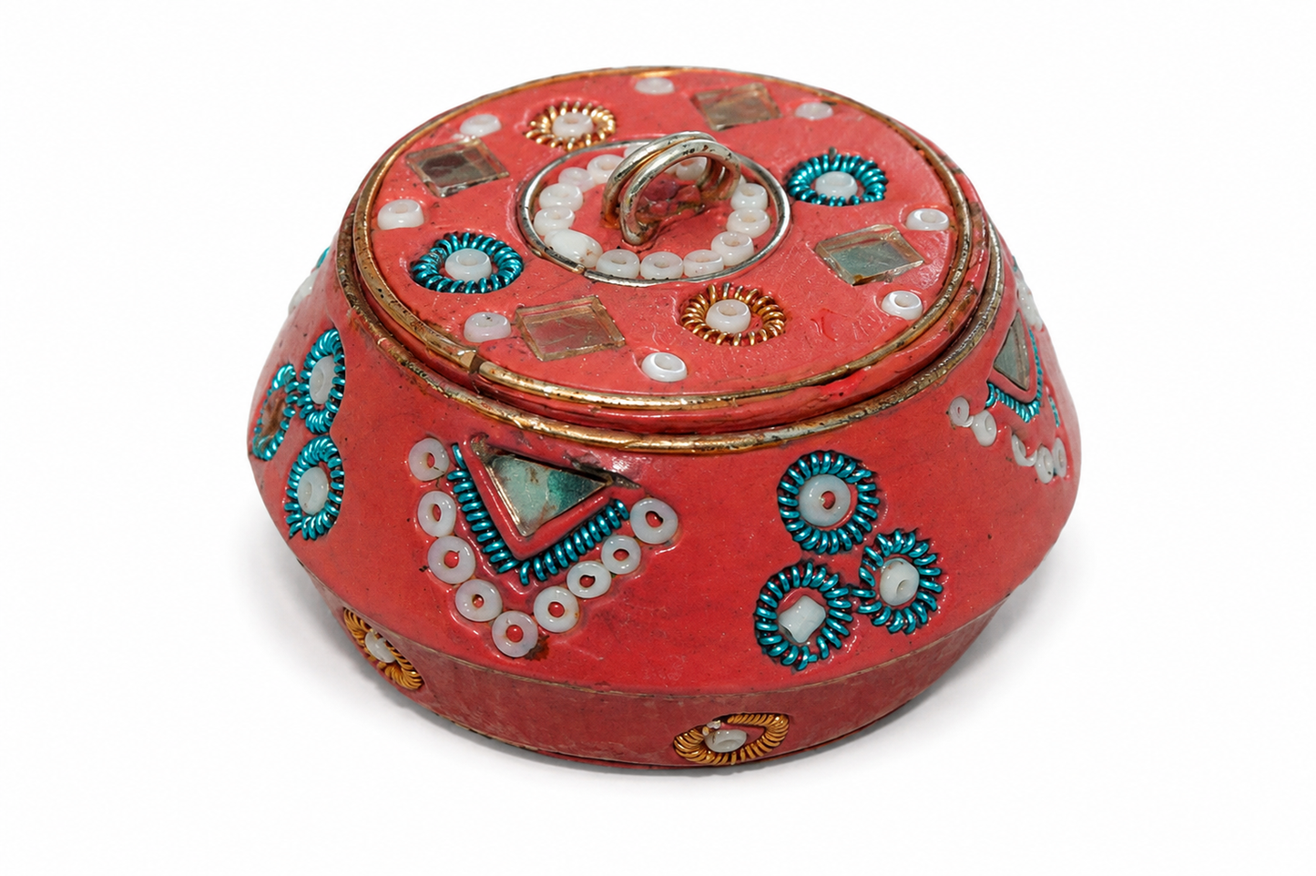 Pink Beaded Lidded Trinket Pot Decorative Box