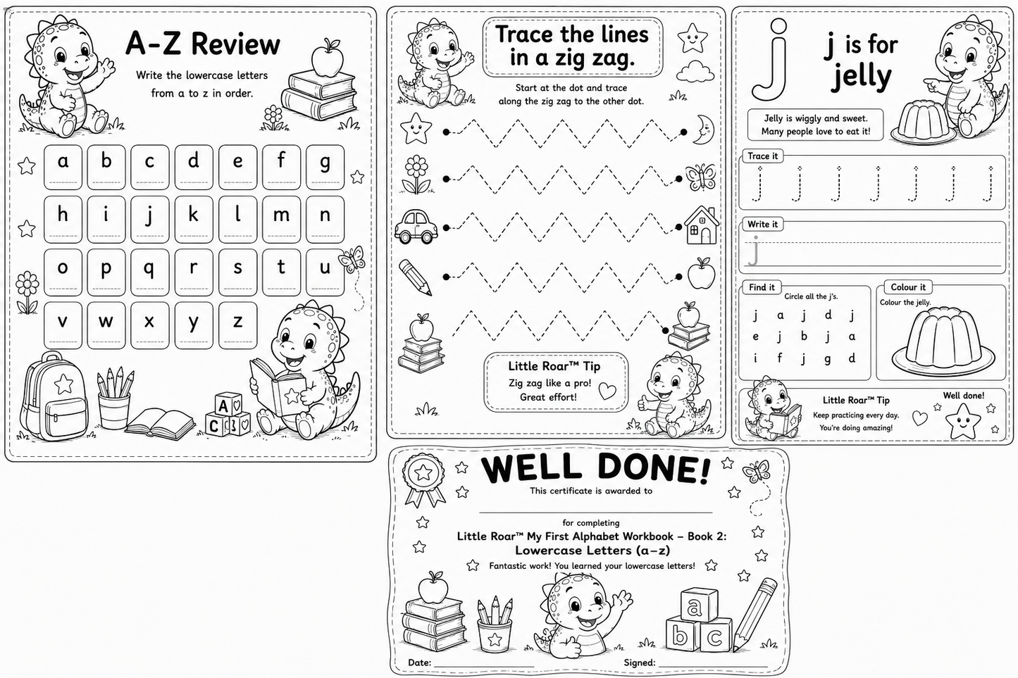 Little Roar™ My First Alphabet Workbook – Book 2: Lowercase Letters (a–z) | Printable PDF
