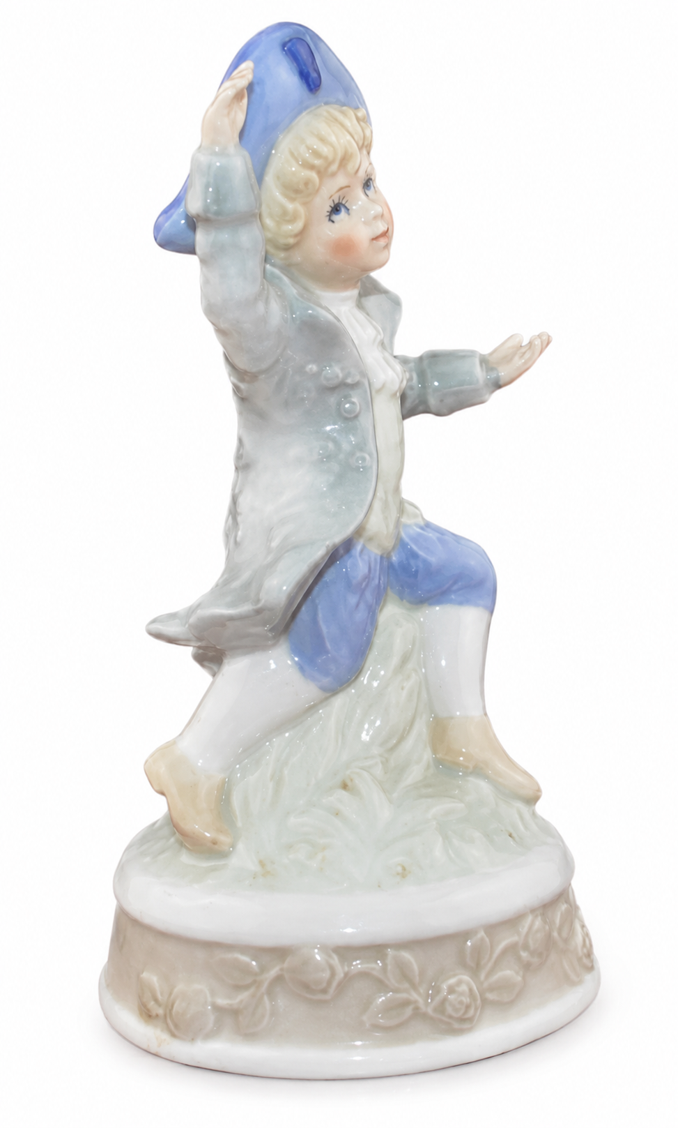Decorative Musical Figurine Boy Sitting On Tree Stump