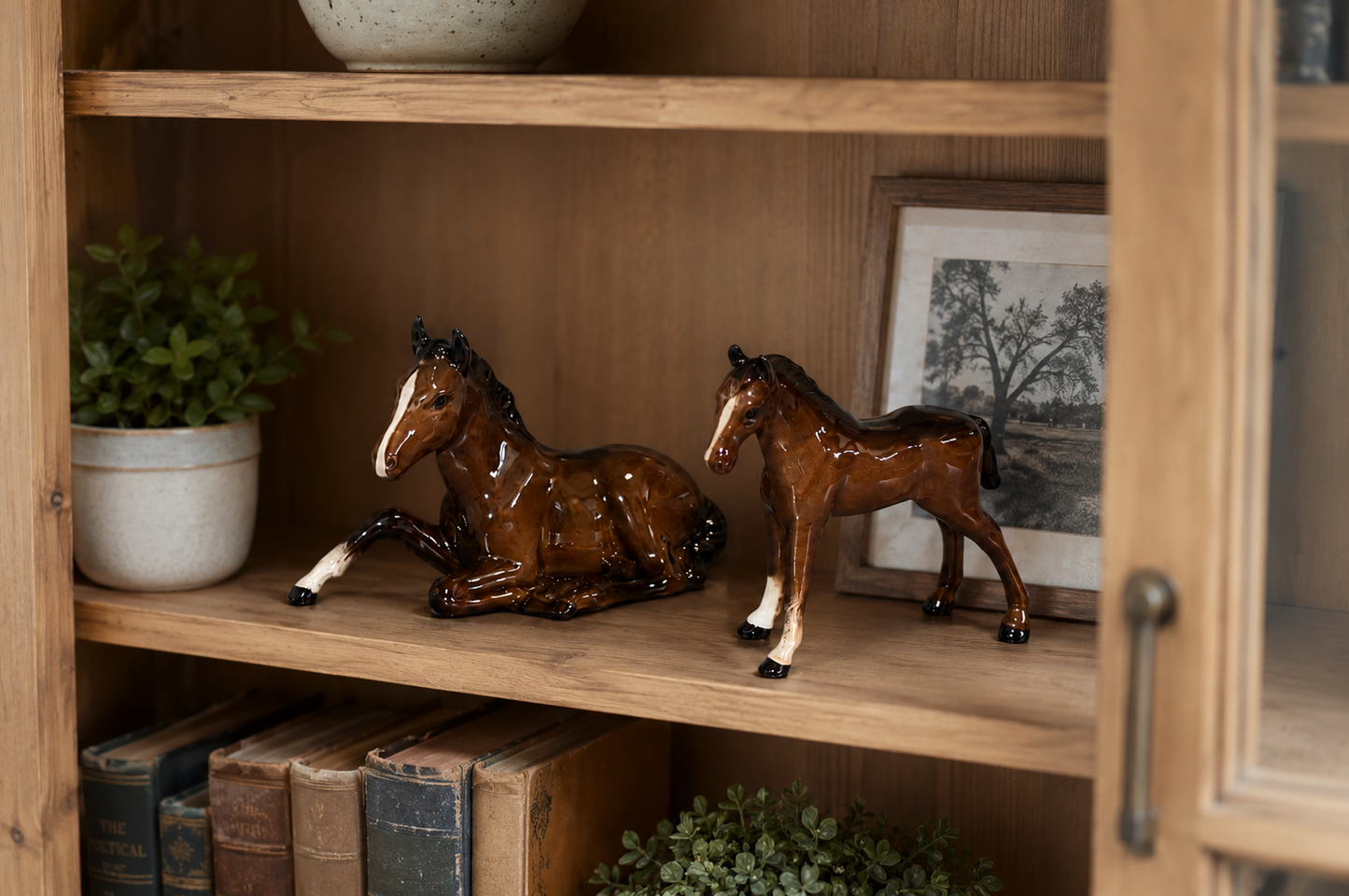 Vintage Beswick Horse Figurines JBH 30 Standing Foal & Beswick 915 Seated Foal – England
