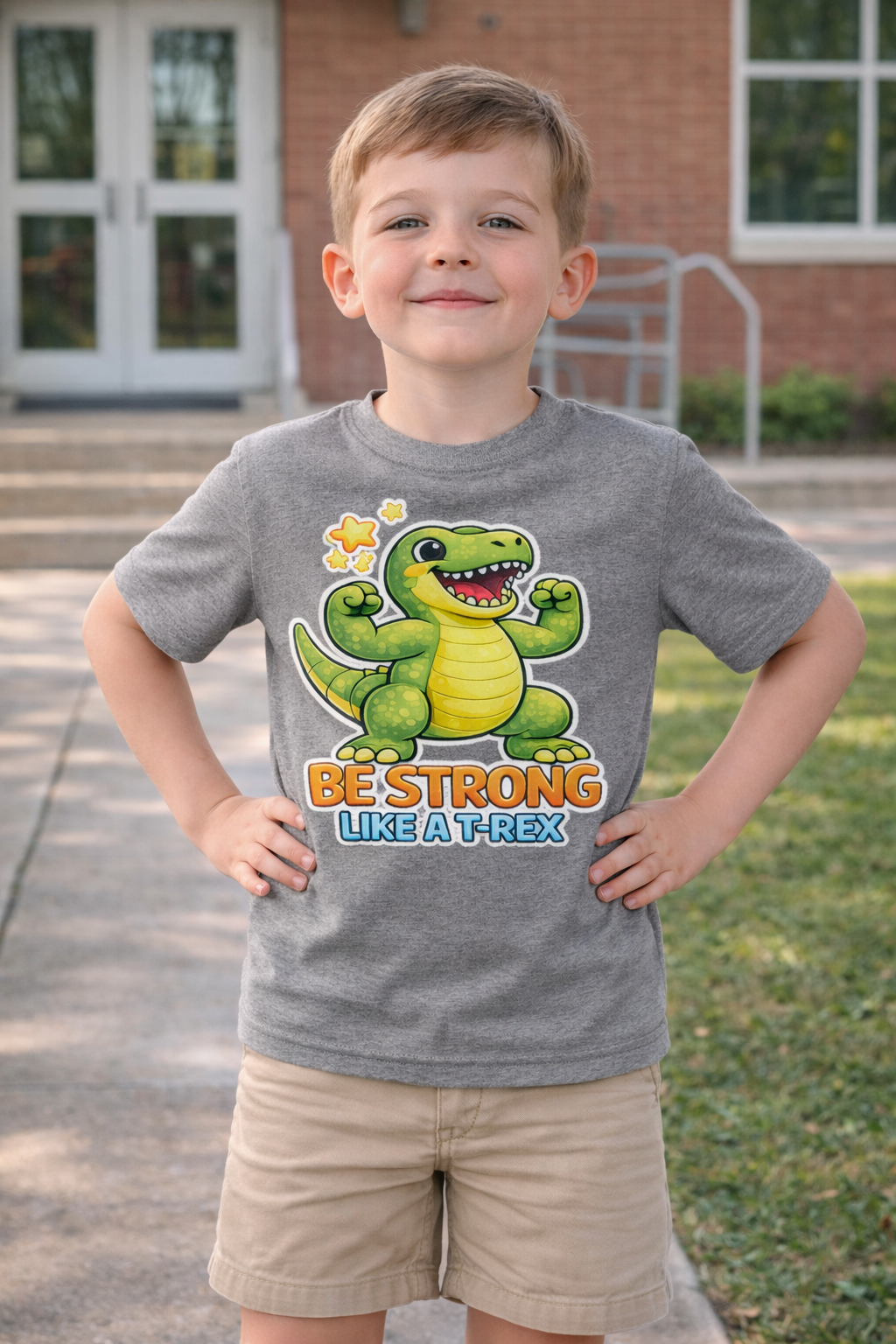 Be Strong Like a T-Rex Kids T-Shirt – Fun Dinosaur Confidence Tee for Children