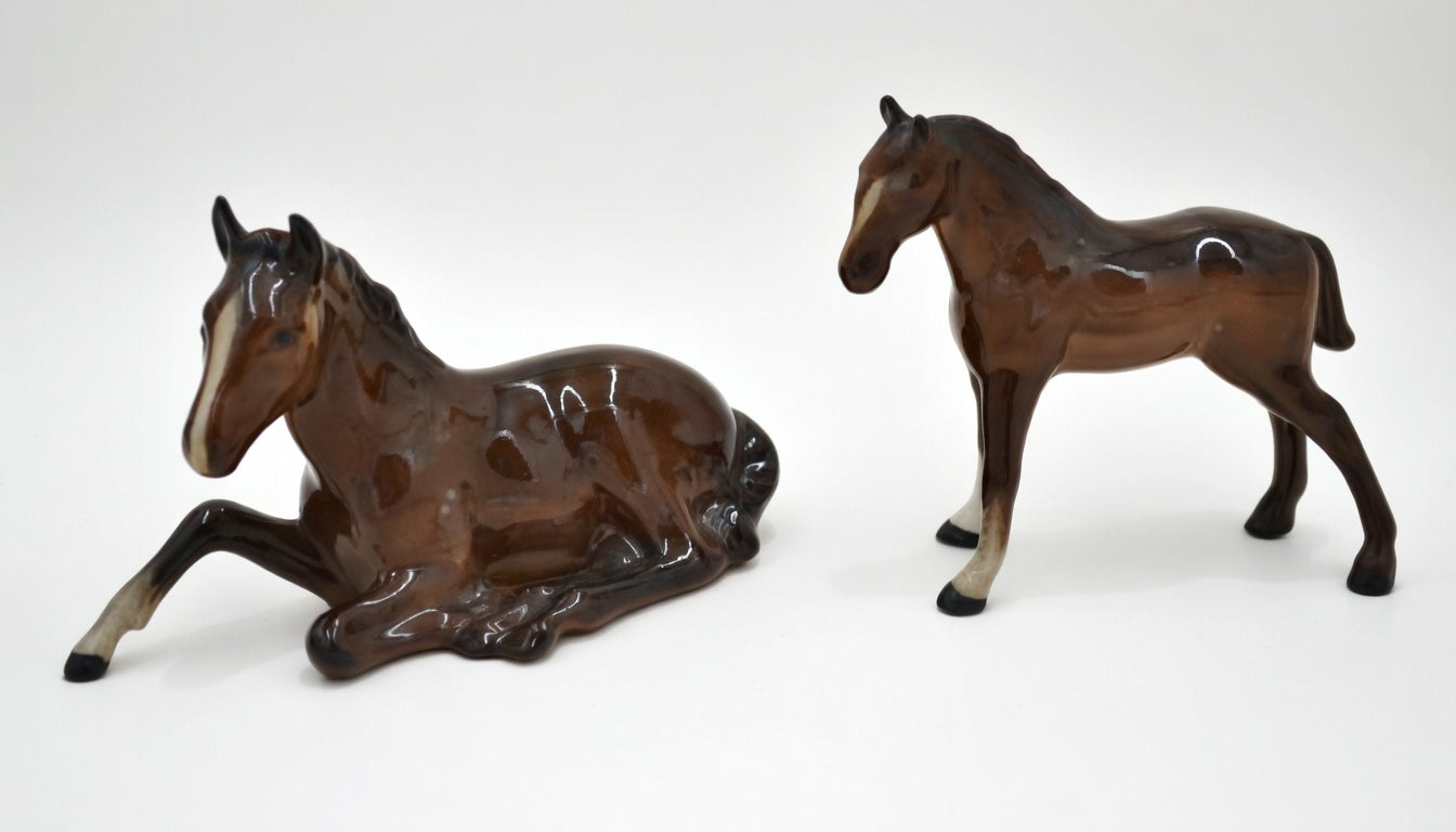 Vintage Beswick Horse Figurines JBH 30 Standing Foal & Beswick 915 Seated Foal – England