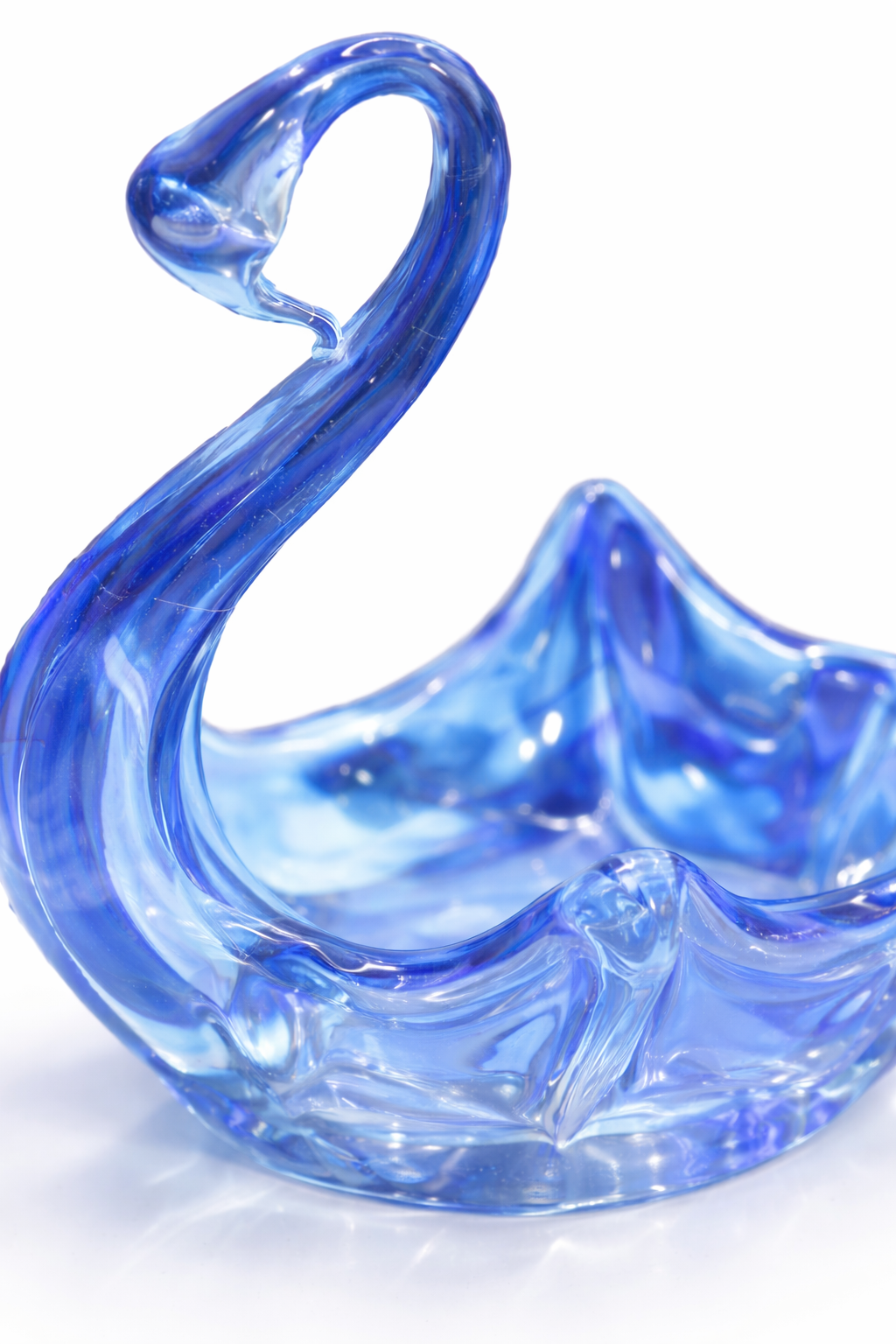 Blue Art Glass Swan Ornament – Decorative Glass Bird Figurine Dish