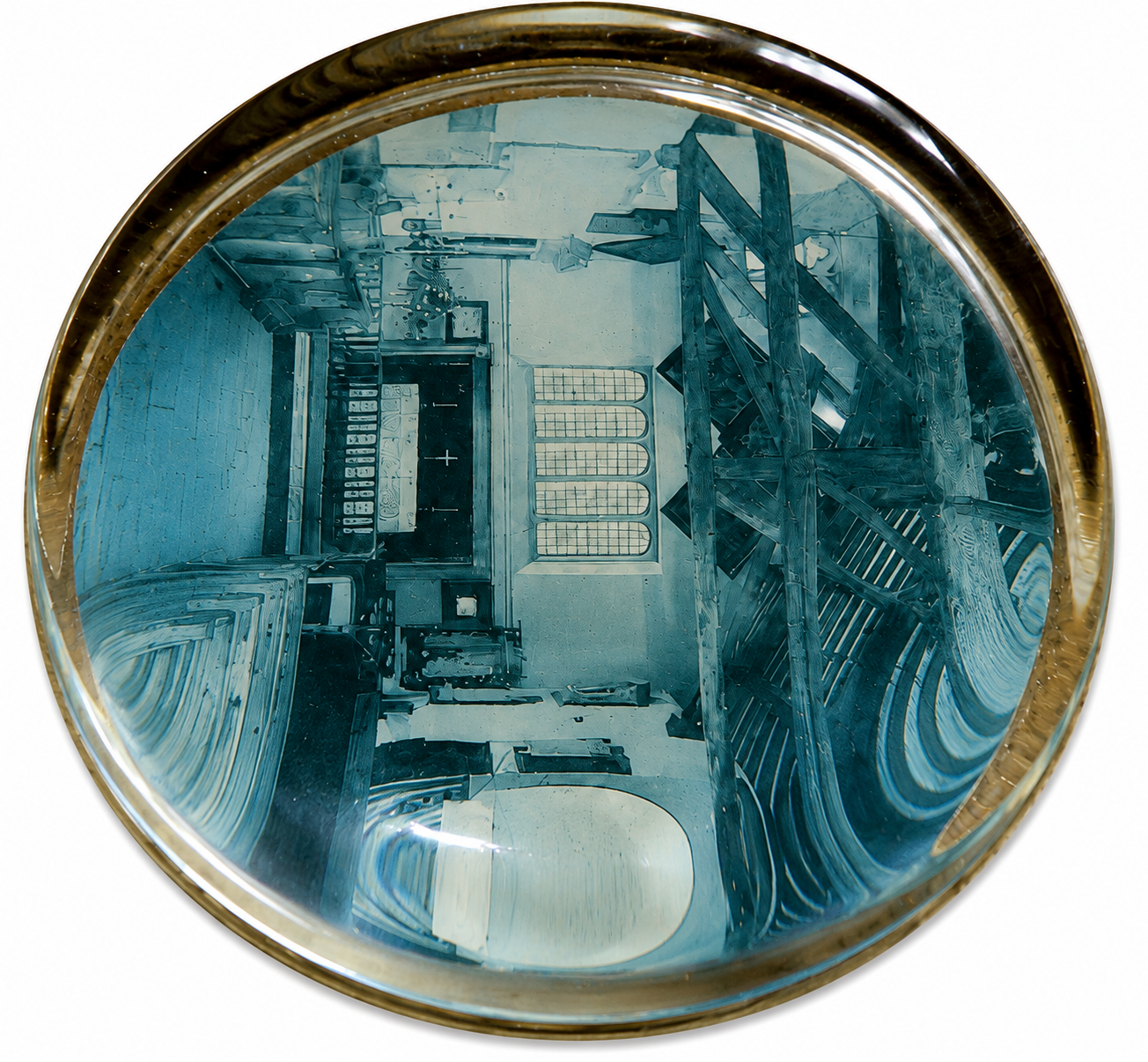 Vintage Oval Glass Paperweight Church Interior Picture Collectible