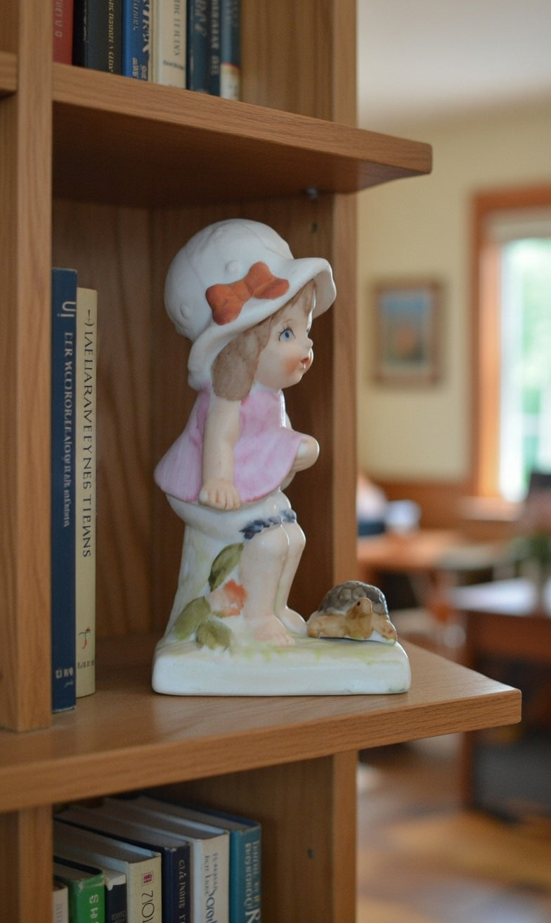 Decorative Figurine  Cute Little Girl with Tortoise