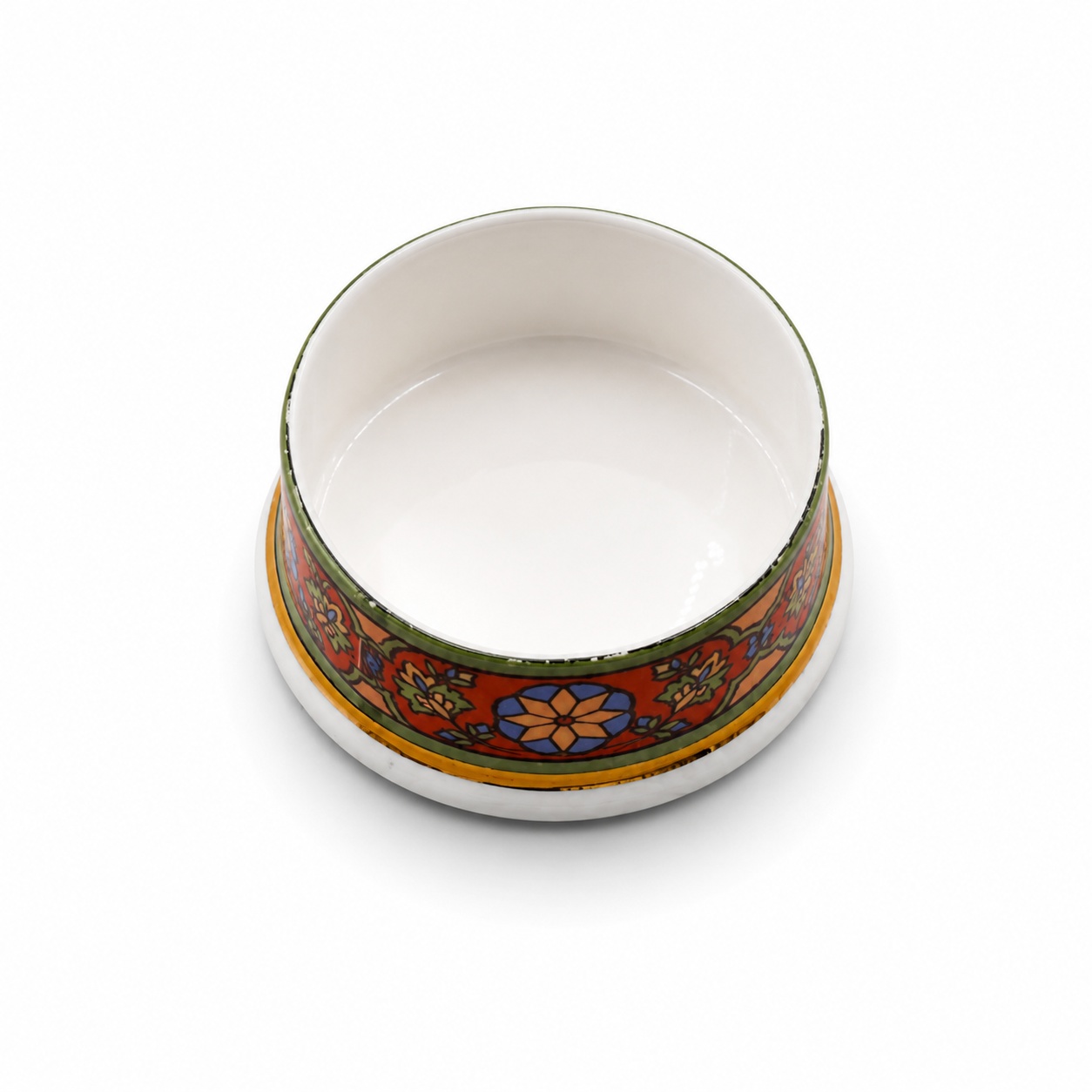 STAFFORDSHIRE TRINKET POT RED WITH FLORAL DESIGN