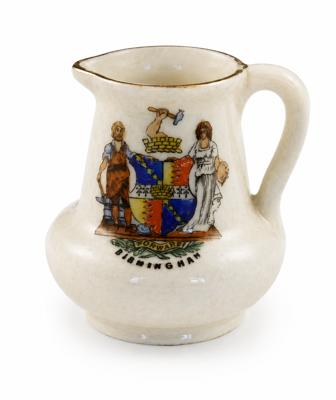 Arcadian Crested Ware Birmingham Jug & Ceramic Souvenir Piece – Previously Owned