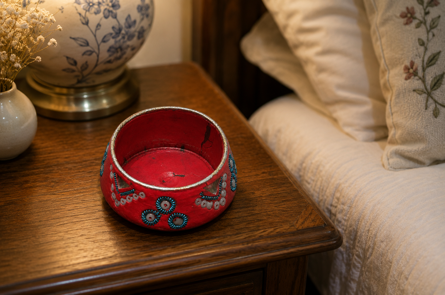 Pink Beaded Lidded Trinket Pot Decorative Box