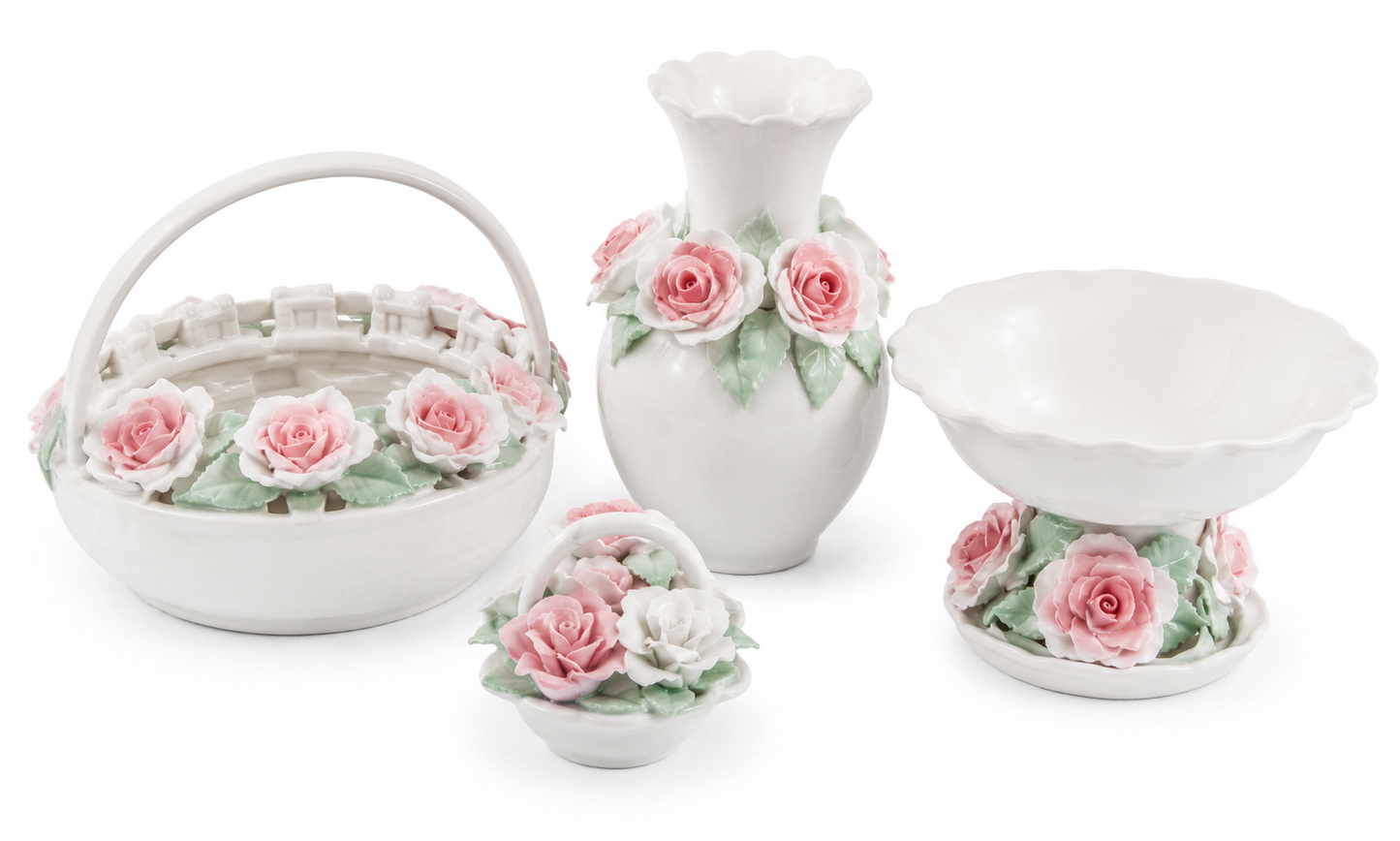 Pink Rose Decorative Basket Bowl Vase Set of 4