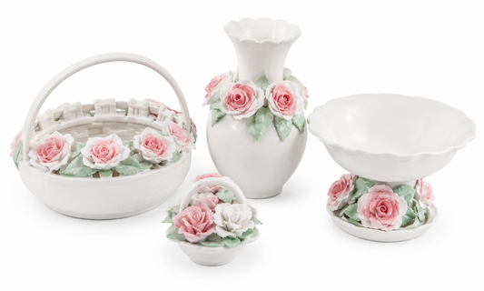 Pink Rose Decorative Basket Bowl Vase Set of 4