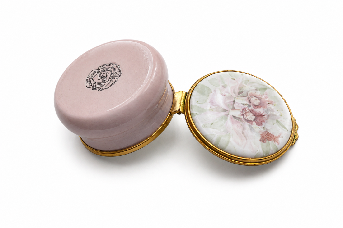 Kingsley Enamels Worcestershire Hinged Pink Trinket Pot with Lilies