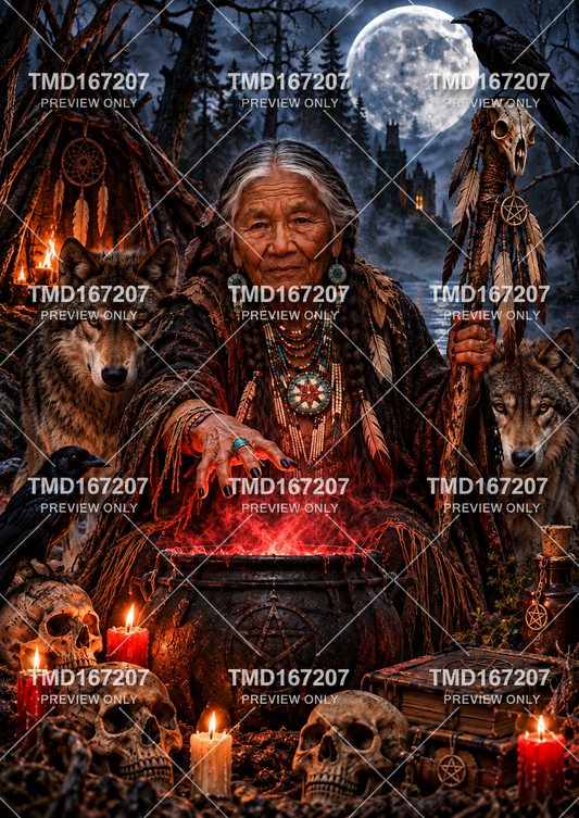 Mystical Wolf Guardian Dark Fantasy Wall Art – A4 Printable Digital Download