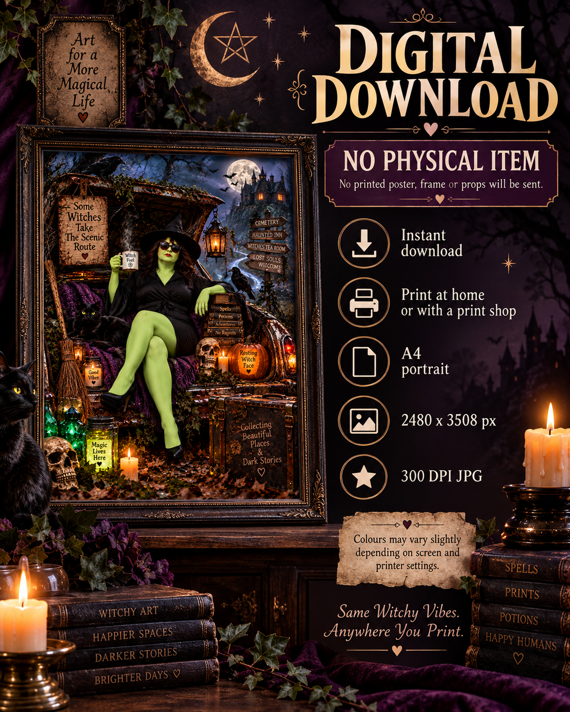 Some Witches Take the Scenic Route – Funny Witch Wall Art – Digital Download