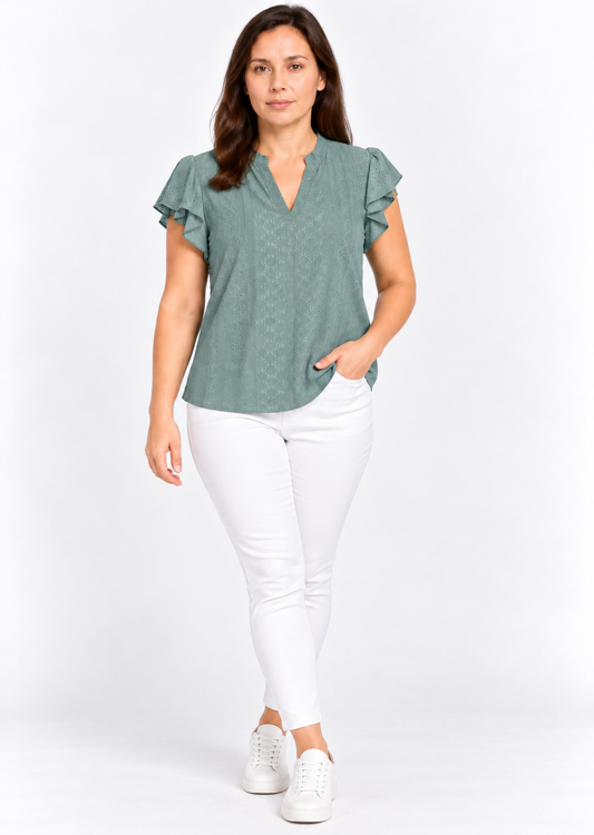 Blooming Jelly Women's Green Broderie Anglaise Top – Size L