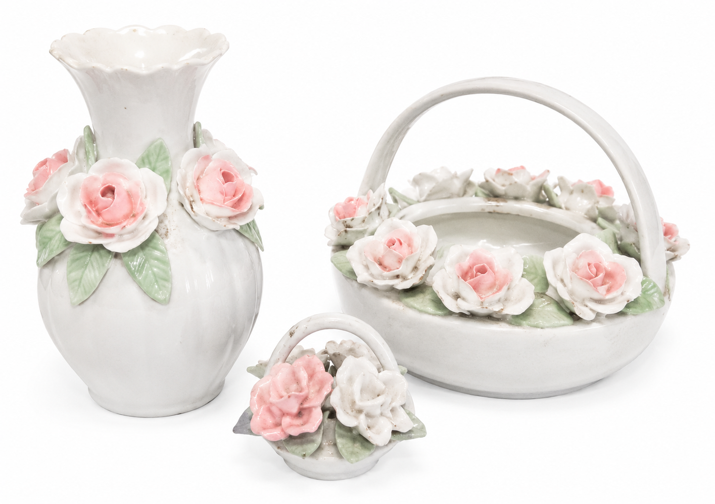 Pink Rose Decorative Basket Bowl Vase Set of 4