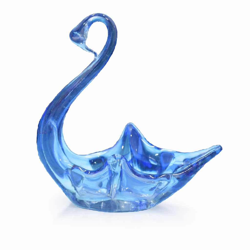 Blue Art Glass Swan Ornament – Decorative Glass Bird Figurine Dish