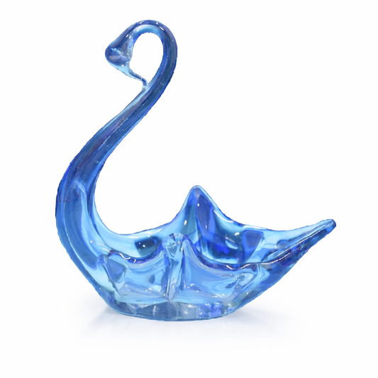 Blue Art Glass Swan Ornament – Decorative Glass Bird Figurine Dish