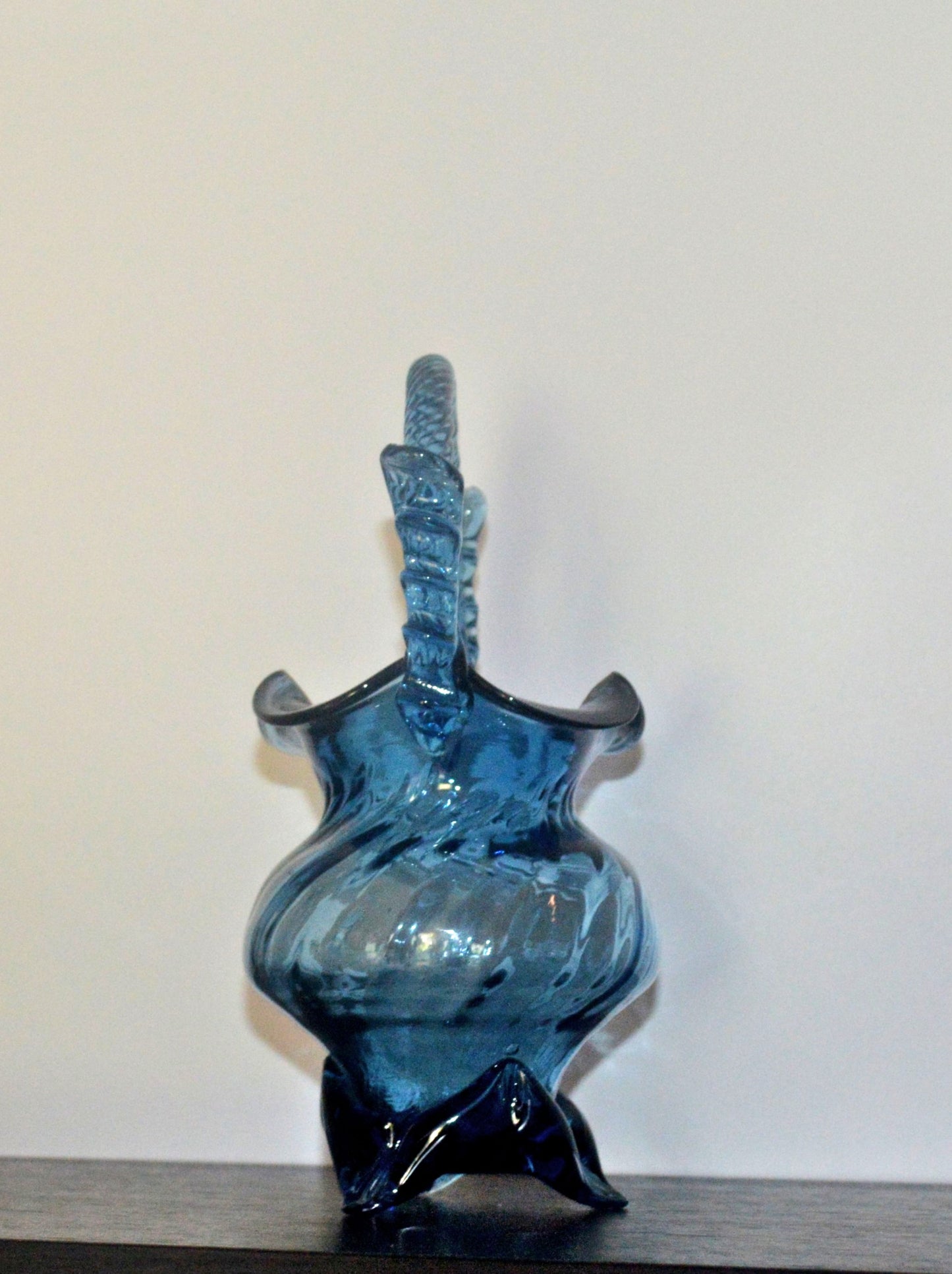 Captivating Sapphire Art Glass Basket – Twisted Handle Treasure
