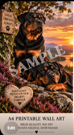 Rottweiler Wall Art Digital Download – Loyal Friends Always – Printable Dog Art