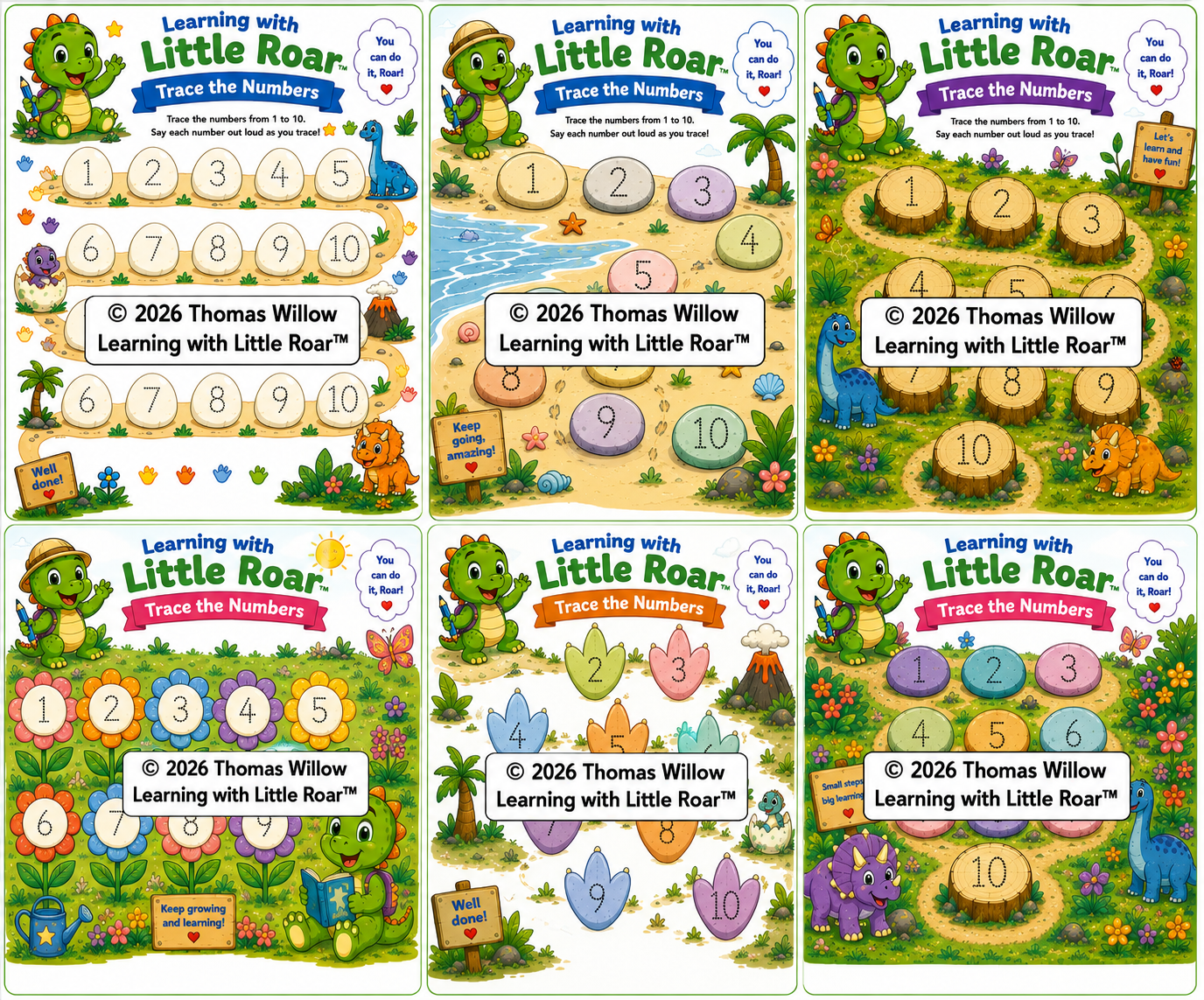Learning with Little Roar™: Trace the Numbers 1–10