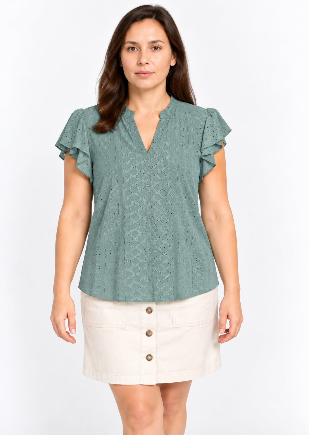 Blooming Jelly Women's Green Broderie Anglaise Top – Size L