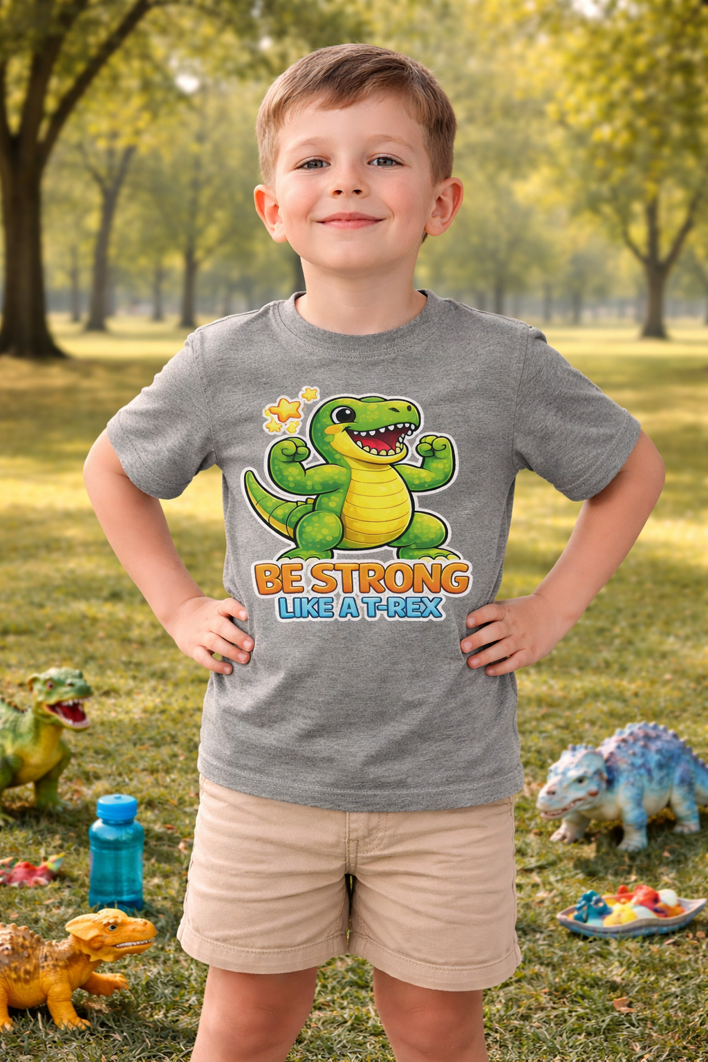 Be Strong Like a T-Rex Kids T-Shirt – Fun Dinosaur Confidence Tee for Children