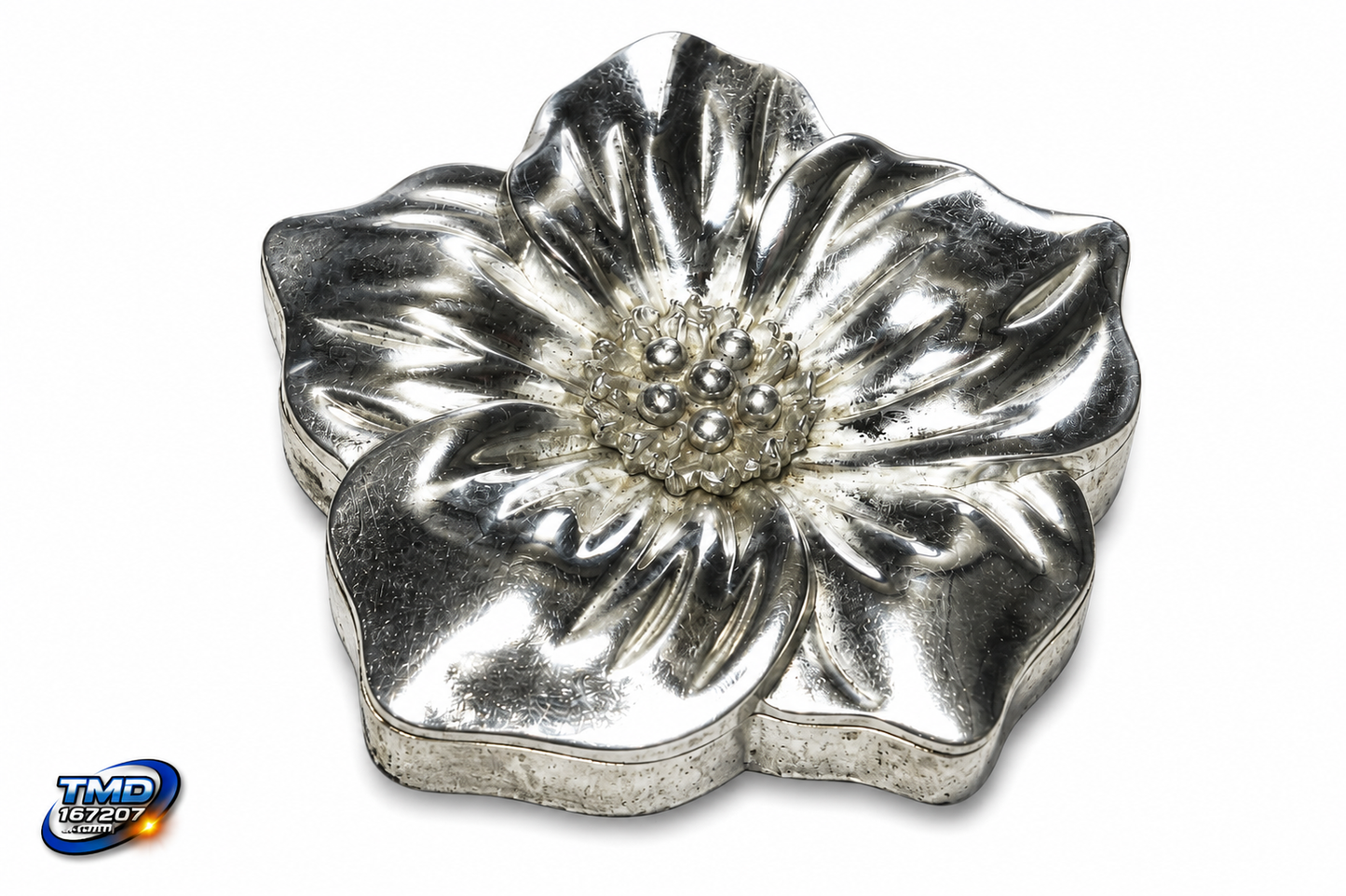 Silver Tone Flower Trinket Box