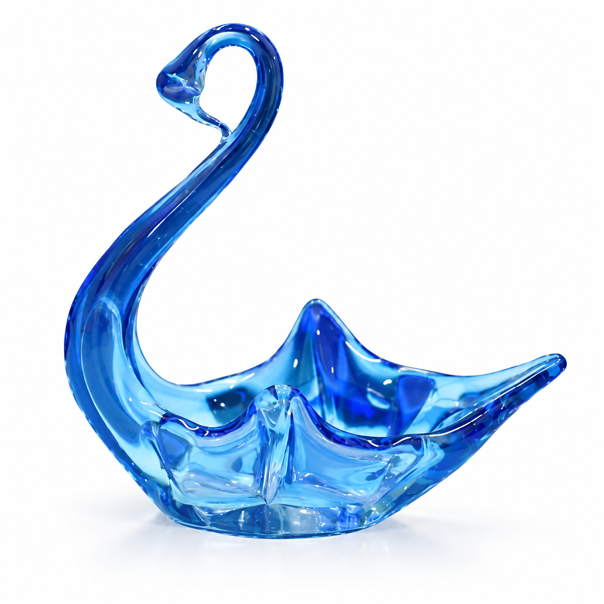 Blue Art Glass Swan Ornament – Decorative Glass Bird Figurine Dish