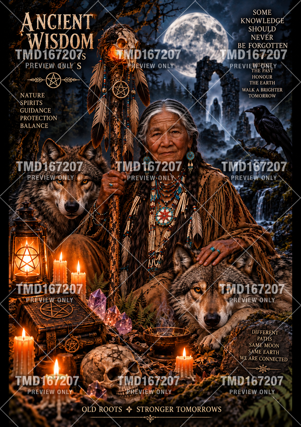 Ancient Wisdom & Wolves Mystical Wall Art – A4 Printable Digital Download