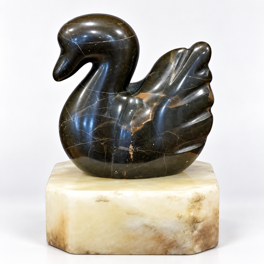 Polished Stone Swan Figurine with Base – Natural Rock Ornament