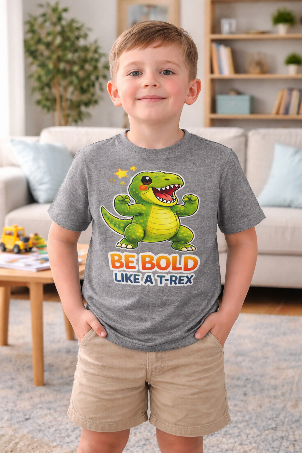 Be Bold Like a T-Rex Kids T-Shirt – Fun Dinosaur Confidence Tee for Children