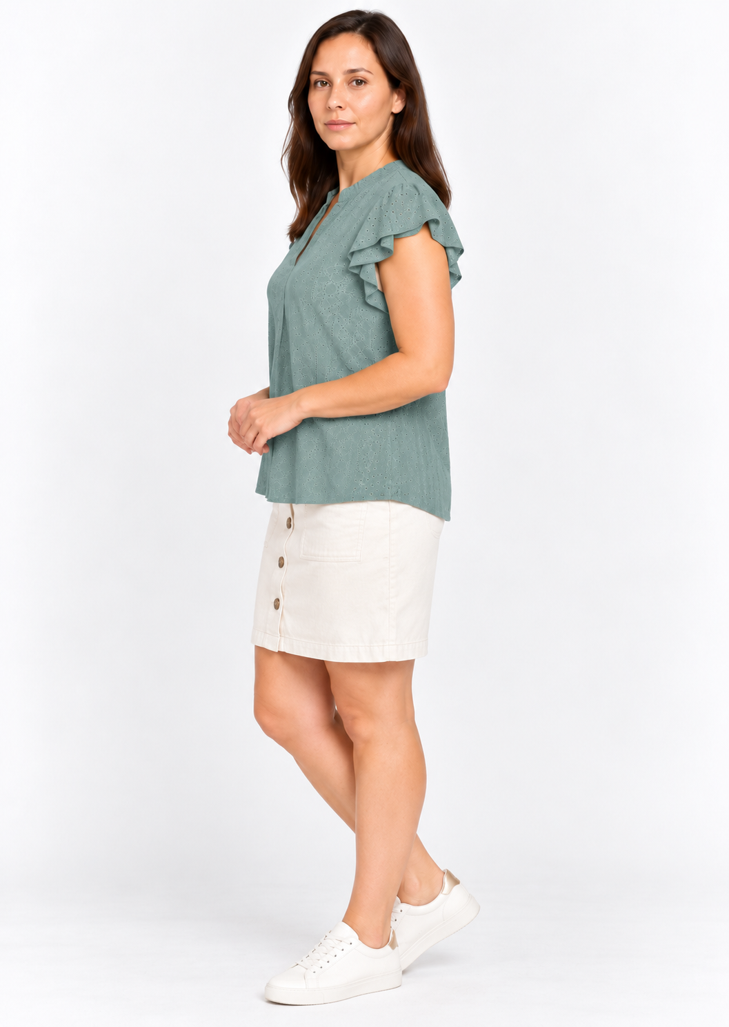 Blooming Jelly Women's Green Broderie Anglaise Top – Size L