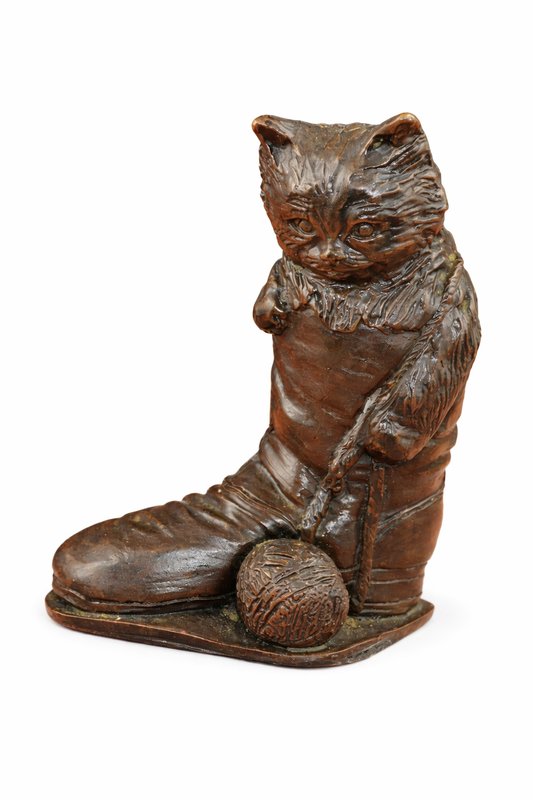 Vintage Brown Cat in Boot Figurine – Collectible Animal Ornament – Good Condition