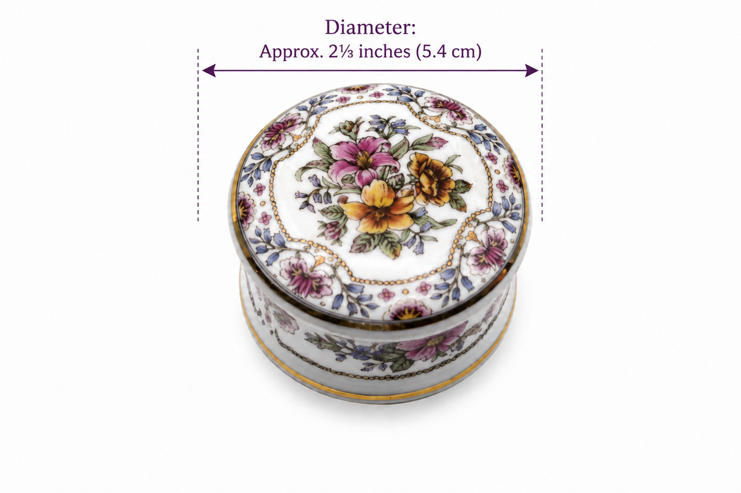 Bone China Staffordshire Trinket Pot – White with Floral Design