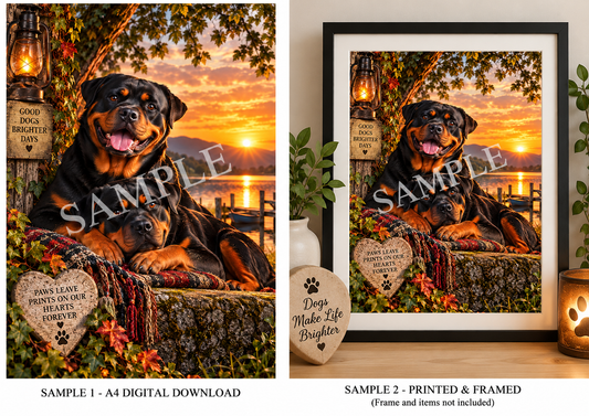 Rottweiler Wall Art Digital Download – Good Dogs Brighter Days – A4 Printable