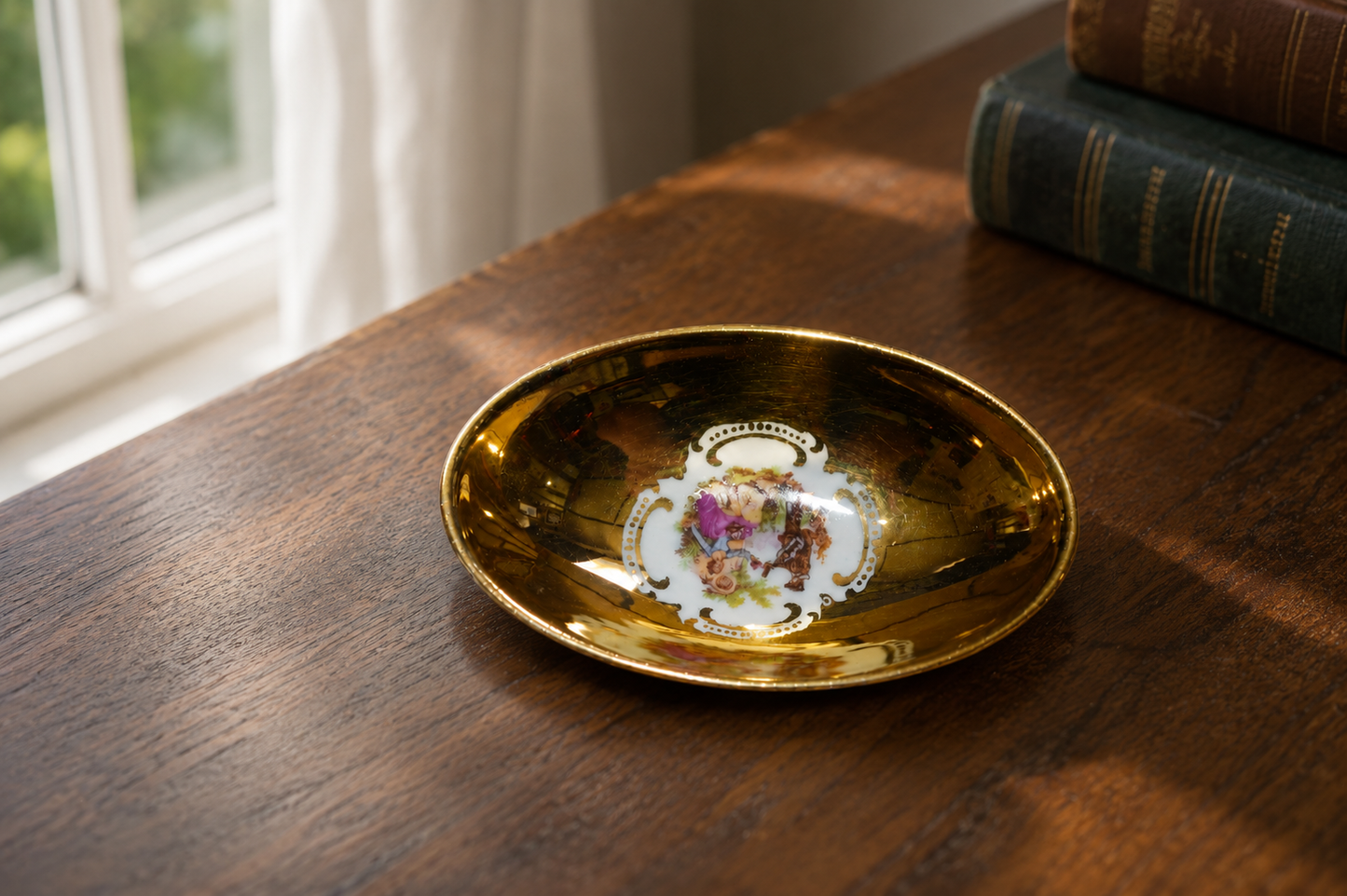 Vintage JWK Bavaria Fragonard Courting Couple Trinket Dish