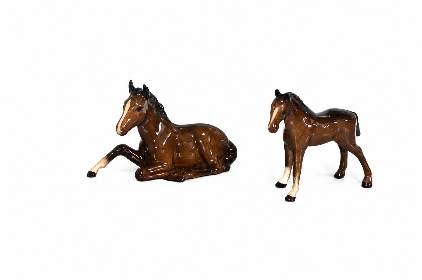 Vintage Beswick Horse Figurines JBH 30 Standing Foal & Beswick 915 Seated Foal – England