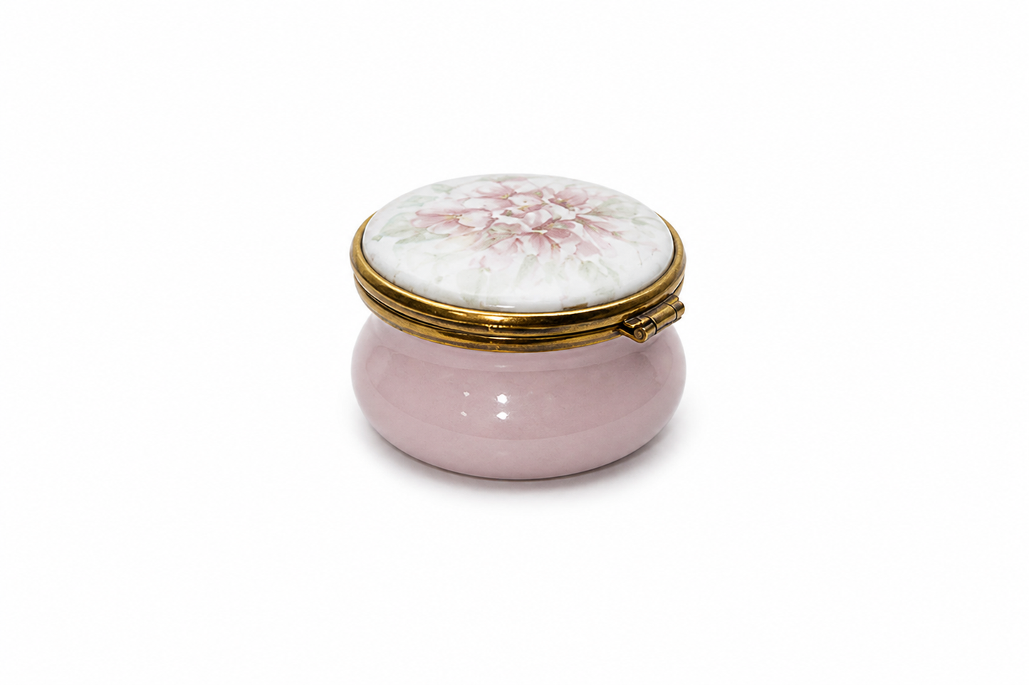 Kingsley Enamels Worcestershire Hinged Pink Trinket Pot with Lilies