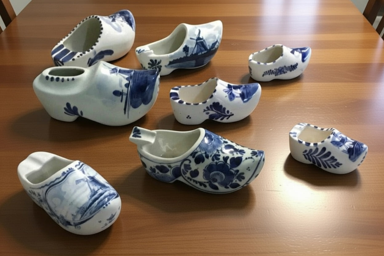Vintage Delft Blue Clog Ashtrays Set (8) – Hand Painted Holland Ceramic Mini Clogs Collectibles
