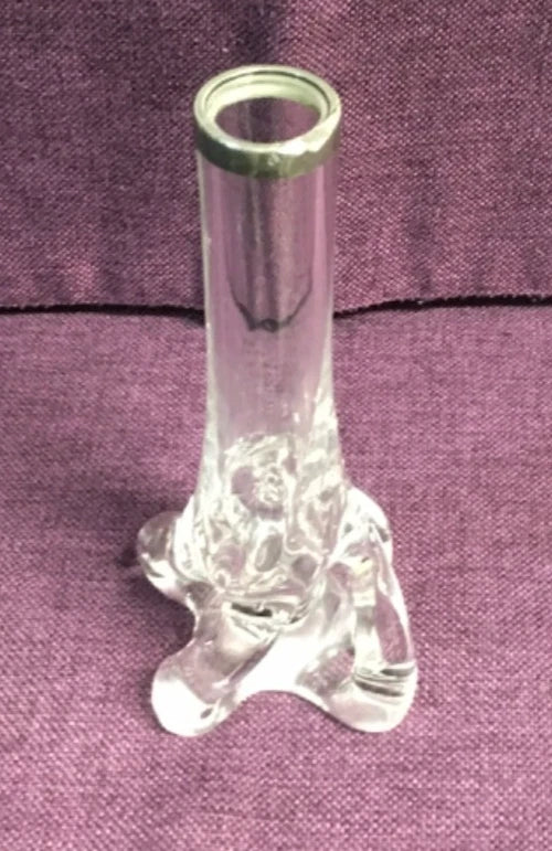 Clear Art Glass Bud Vase with Silver Rim – Decorative Glass Vase with Sculpted Base
