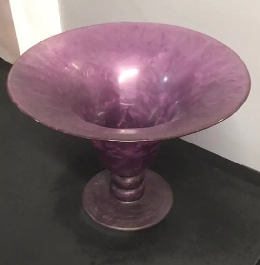 Purple Marbled Art Glass Bowl –  Pedestal Vase