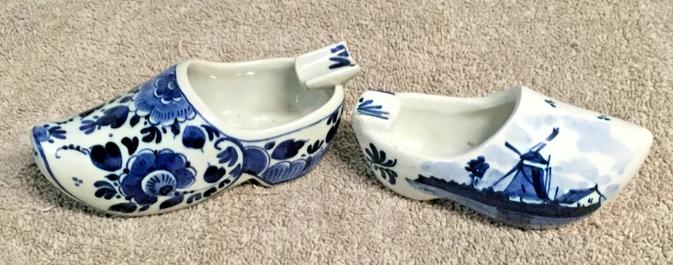 Vintage Delft Blue Clog Ashtrays Set (8) – Hand Painted Holland Ceramic Mini Clogs Collectibles
