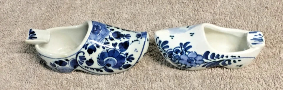 Vintage Delft Blue Clog Ashtrays Set (8) – Hand Painted Holland Ceramic Mini Clogs Collectibles