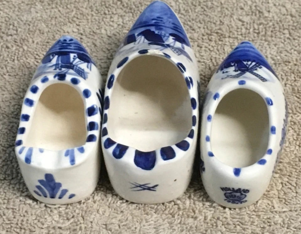 Vintage Delft Blue Clog Ashtrays Set (8) – Hand Painted Holland Ceramic Mini Clogs Collectibles