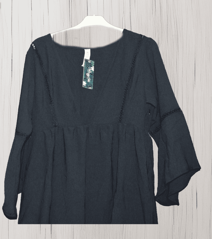 Blooming Jelly Long-Sleeved Tunic Style Black Top - TMD167207