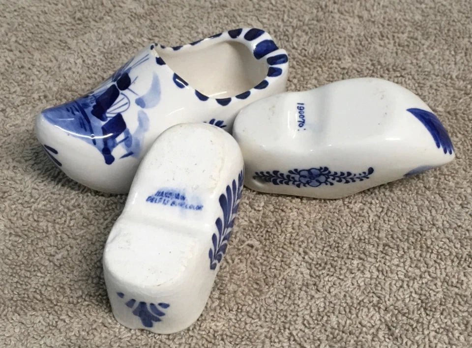 Vintage Delft Blue Clog Ashtrays Set (8) – Hand Painted Holland Ceramic Mini Clogs Collectibles