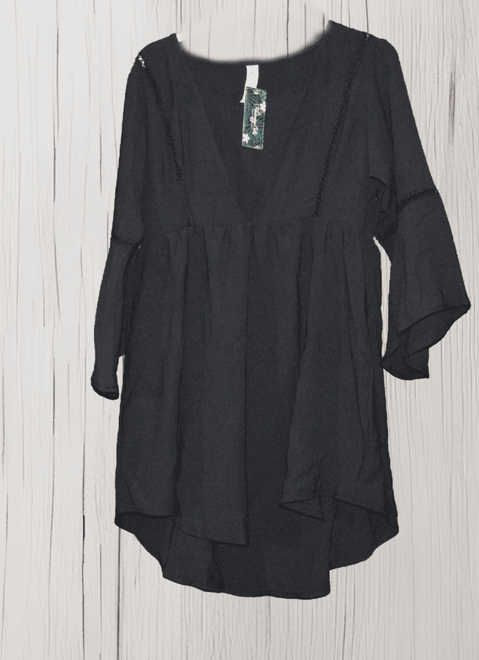 Blooming Jelly Long-Sleeved Tunic Style Black Top - TMD167207