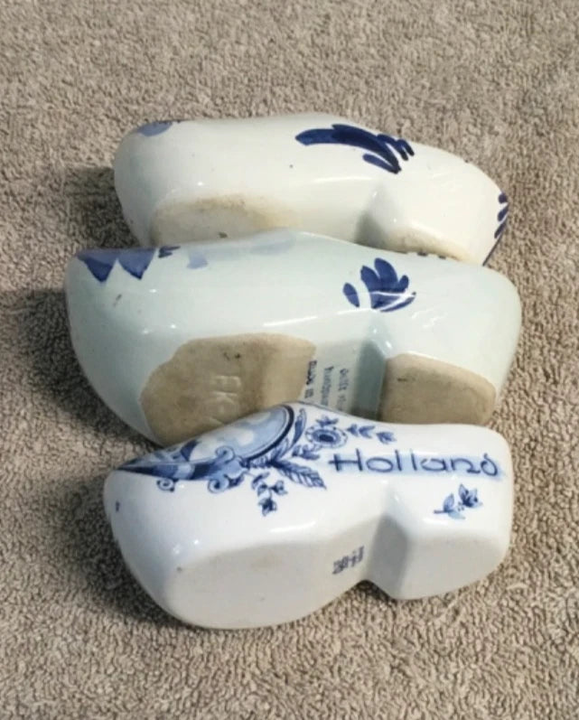 Vintage Delft Blue Clog Ashtrays Set (8) – Hand Painted Holland Ceramic Mini Clogs Collectibles